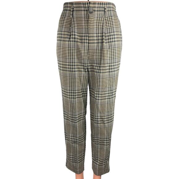 stradivarius Pants - Stradivarius Black Beige Houndstooth Plaid High Rise Cropped Dress Pants Size S